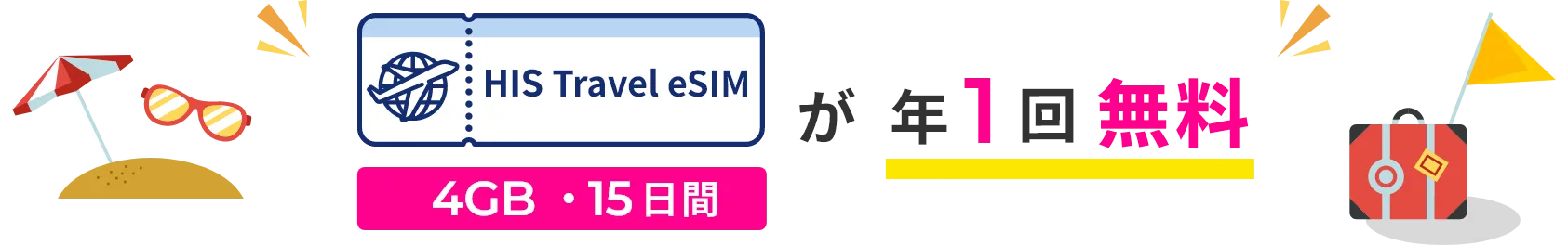 HIS Travel eSIM（4GB・15日間）が年1回無料