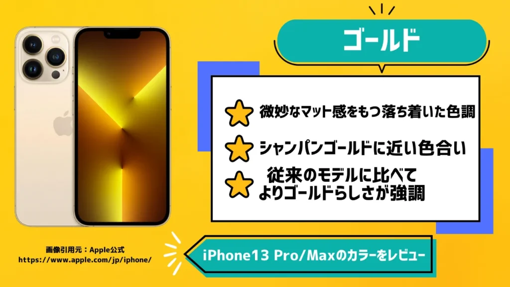 iPhone13 Pro/Maxの色でゴールドをレビュー