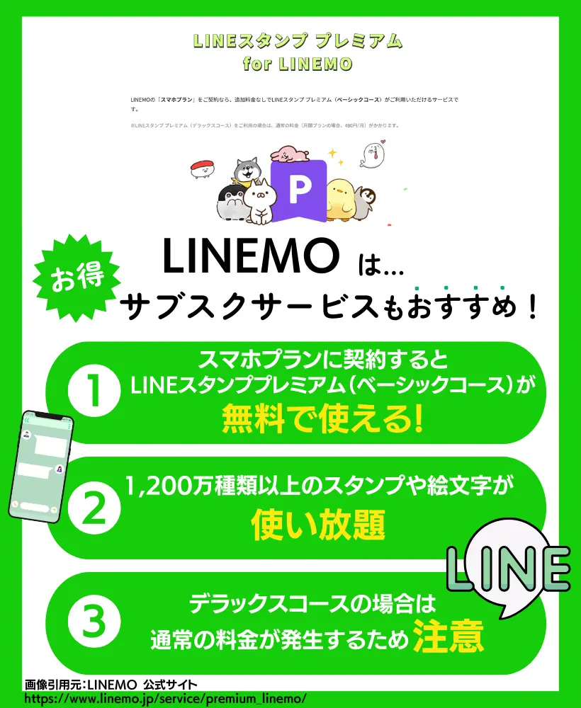 LINEスタンプ プレミアム for LINEMO｜スマホプラン加入で1,200万種類以上が使い放題
