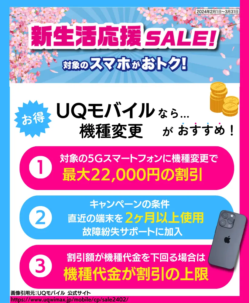 新生活応援SALE!｜対象スマホが最大22,000円割引で購入できる
