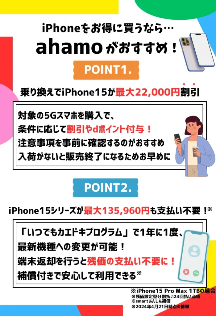 ahamoのお得な乗り換えキャンペーン！iPhone15シリーズが最大135,960円も支払い不要
