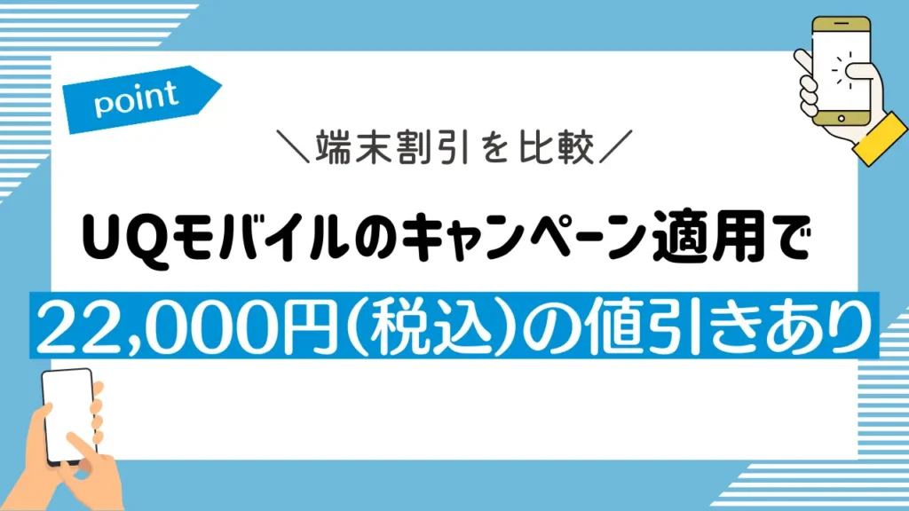 端末割引を比較｜UQモバイルのキャンペーン適用で22,000円の値引きあり
