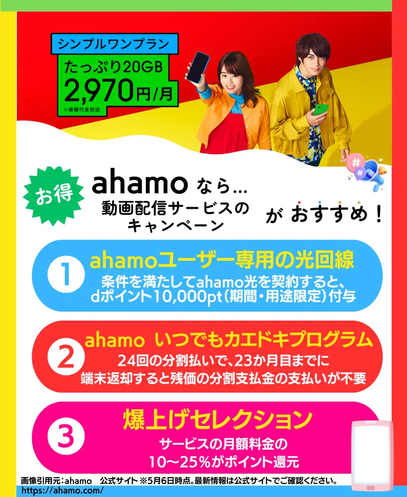 ahamoのキャンペーン｜動画配信サービスの契約でdポイントがもらえる