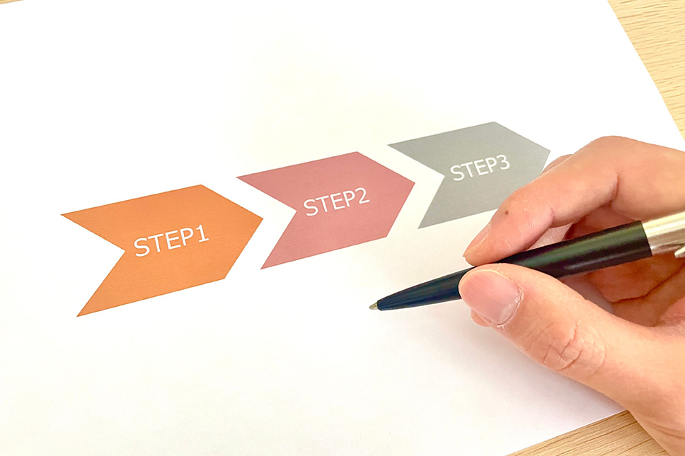 STEP1~STEP3までとペンを持つ手