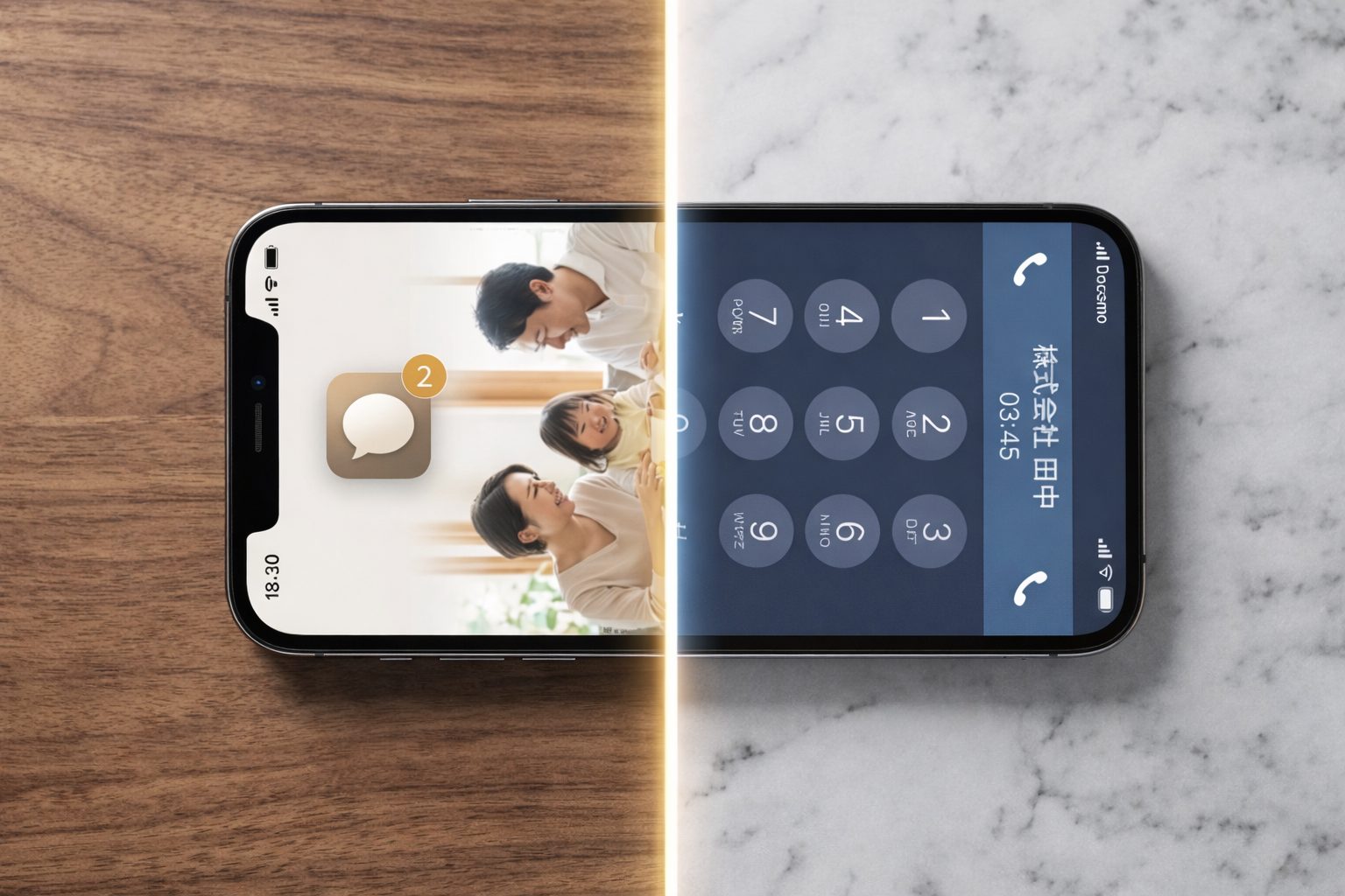 携帯電話がビジネスとプライベートで分かれている画像