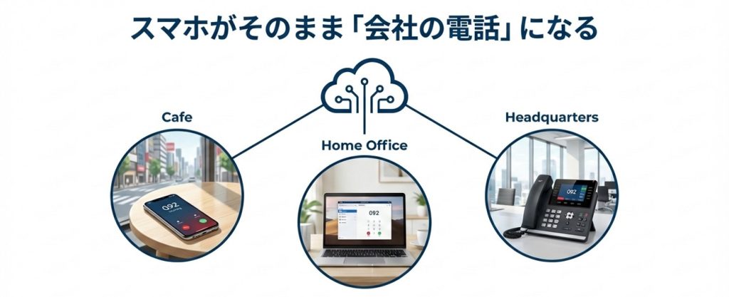 事務所、支社、カフェがクラウドPBXでつながる画像