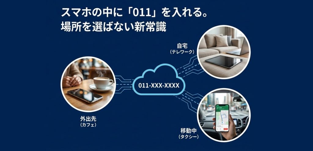 クラウドPBXで場所を選ばない働き方を示した図