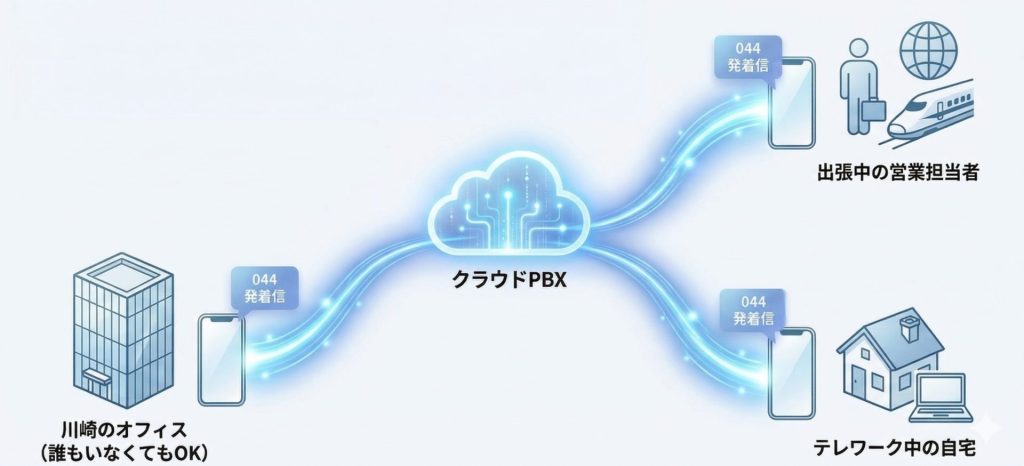 クラウドPBXで外出先からも電話の発着信が可能