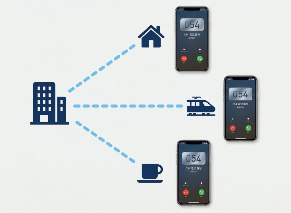 会社の電話、外出先や在宅ワークすべてが繋がっている図
